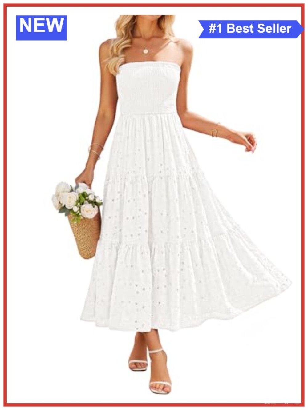 Boho Strapless Smocked Midi Dress with Pockets